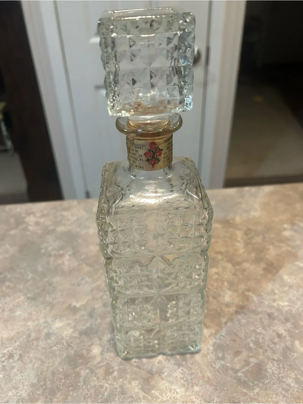 Vintage Mid-Century square pressed glass whiskey decanter